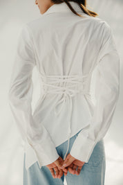 Asymmetric Ruched Button-Up Shirt White