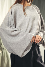 Adjustable Drawstring Hem Blouse Grey