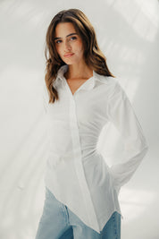 Asymmetric Ruched Button-Up Shirt White