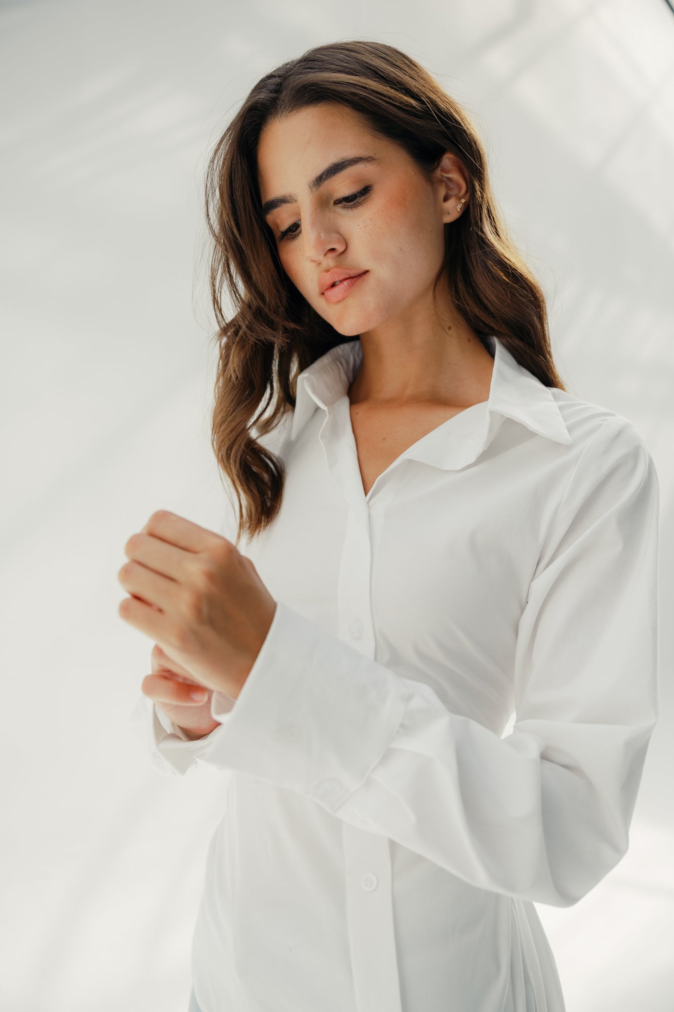 Asymmetric Ruched Button-Up Shirt White