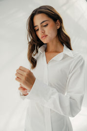 Asymmetric Ruched Button-Up Shirt White