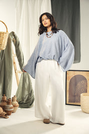 Adjustable Drawstring Hem Blouse baby blue