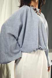 Adjustable Drawstring Hem Blouse baby blue