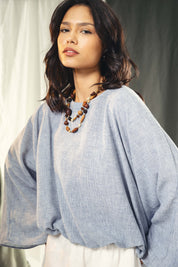 Adjustable Drawstring Hem Blouse baby blue