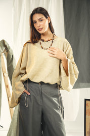 Adjustable Drawstring Hem Blouse desert yellow