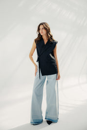 Gabardine Waterproof Vest with Contrast Side Panels Black