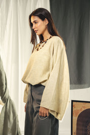 Adjustable Drawstring Hem Blouse desert yellow