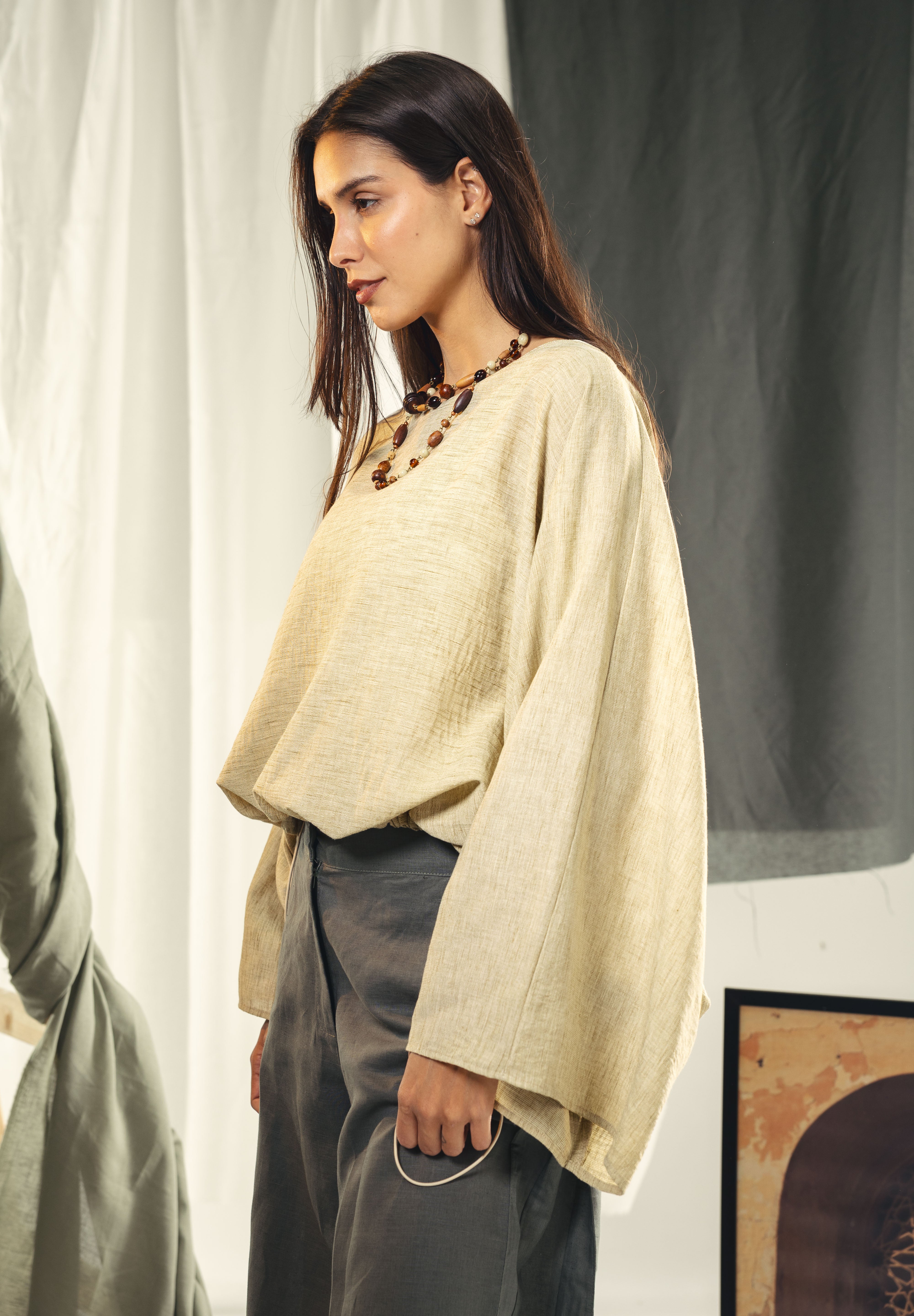 Adjustable Drawstring Hem Blouse desert yellow