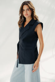 Gabardine Waterproof Vest with Contrast Side Panels Black