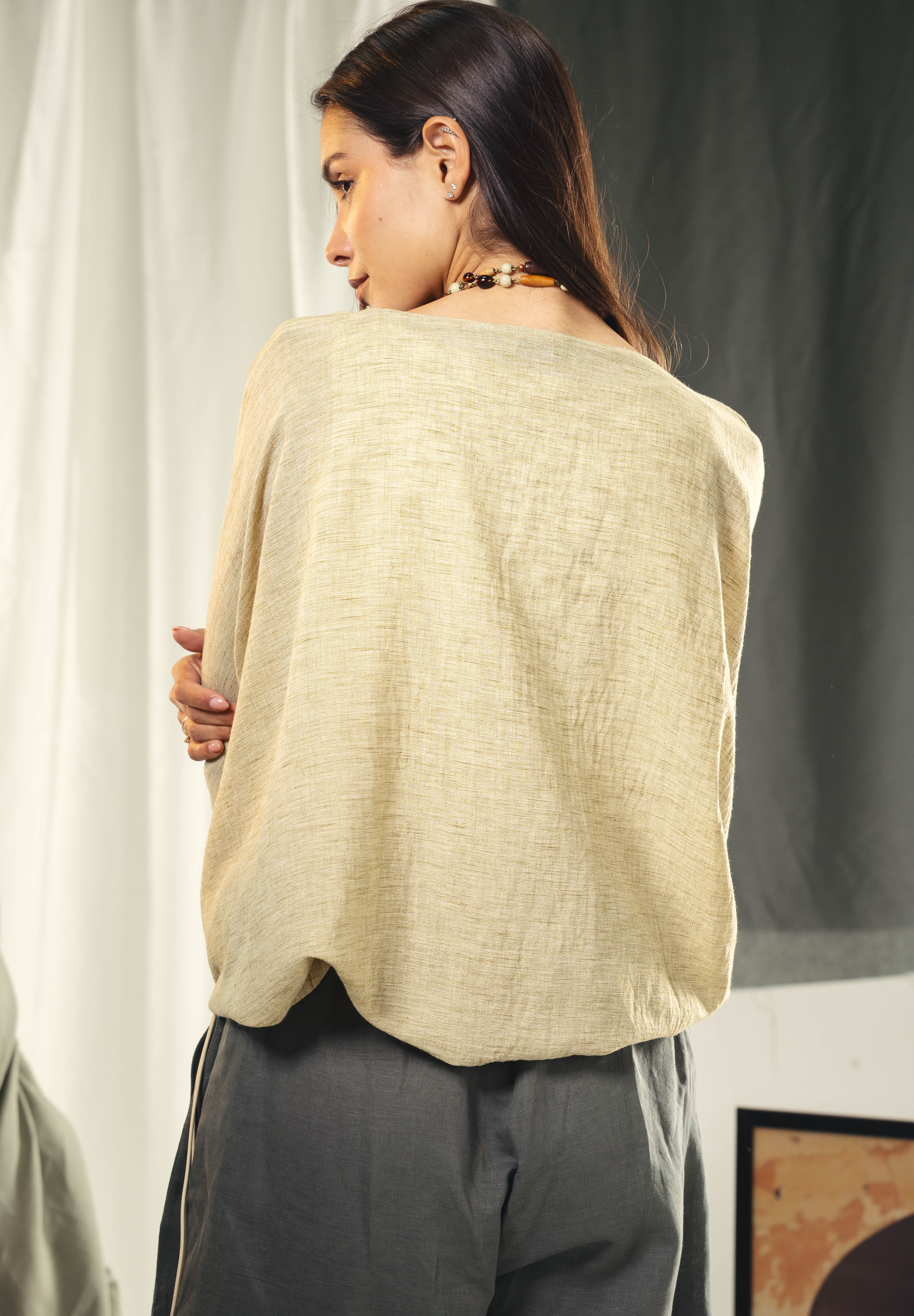 Adjustable Drawstring Hem Blouse desert yellow
