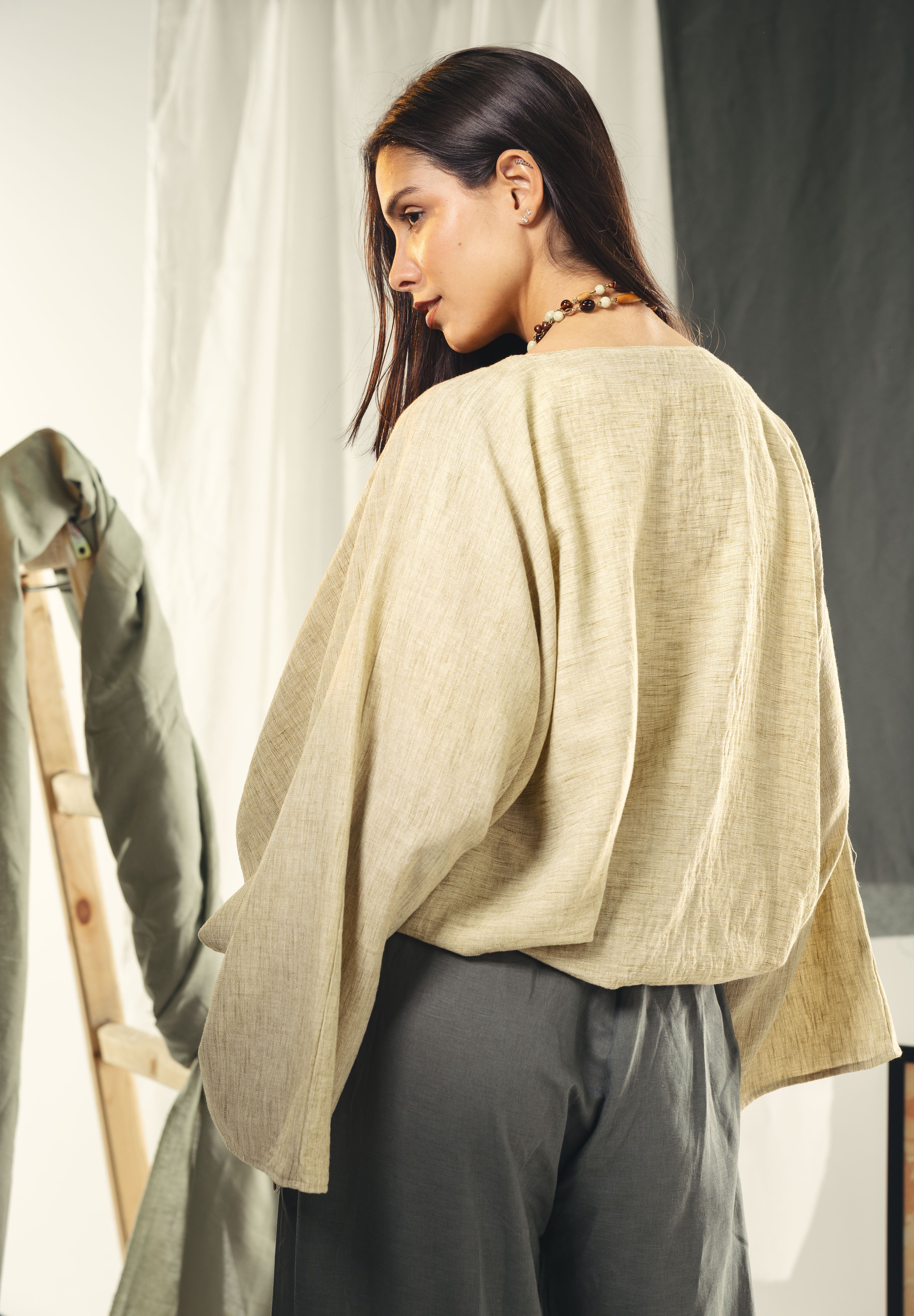 Adjustable Drawstring Hem Blouse desert yellow