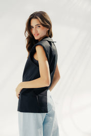 Gabardine Waterproof Vest with Contrast Side Panels Black