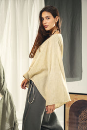 Adjustable Drawstring Hem Blouse desert yellow
