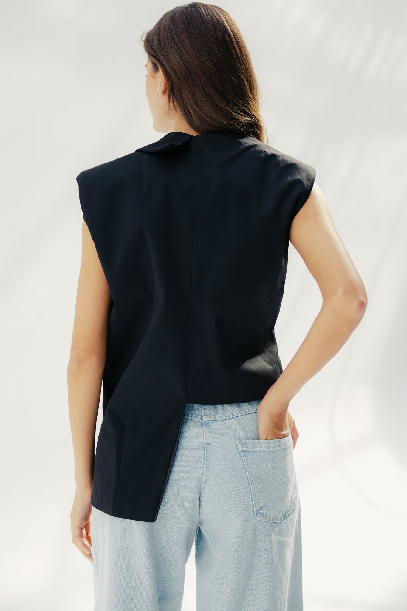 Gabardine Waterproof Vest with Contrast Side Panels Black