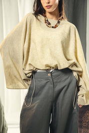 Adjustable Drawstring Hem Blouse desert yellow