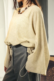 Adjustable Drawstring Hem Blouse desert yellow