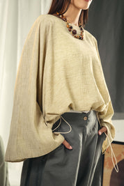 Adjustable Drawstring Hem Blouse desert yellow