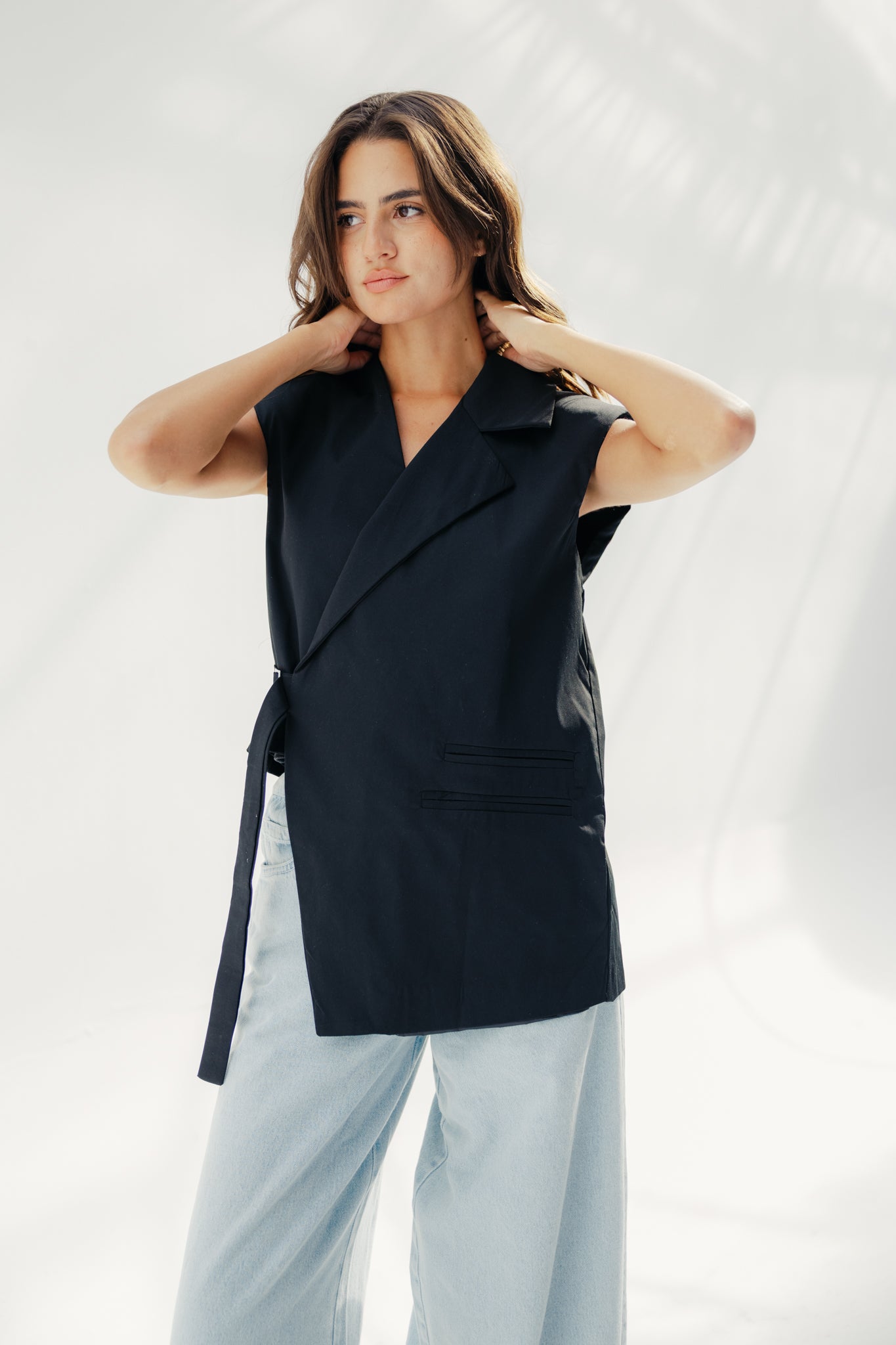 Gabardine Waterproof Vest with Contrast Side Panels Black