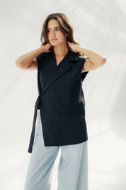 Gabardine Waterproof Vest with Contrast Side Panels Black