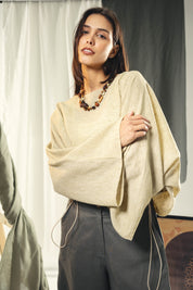 Adjustable Drawstring Hem Blouse desert yellow