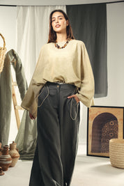 Adjustable Drawstring Hem Blouse desert yellow