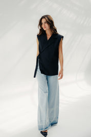 Gabardine Waterproof Vest with Contrast Side Panels Black
