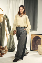 Adjustable Drawstring Hem Blouse desert yellow