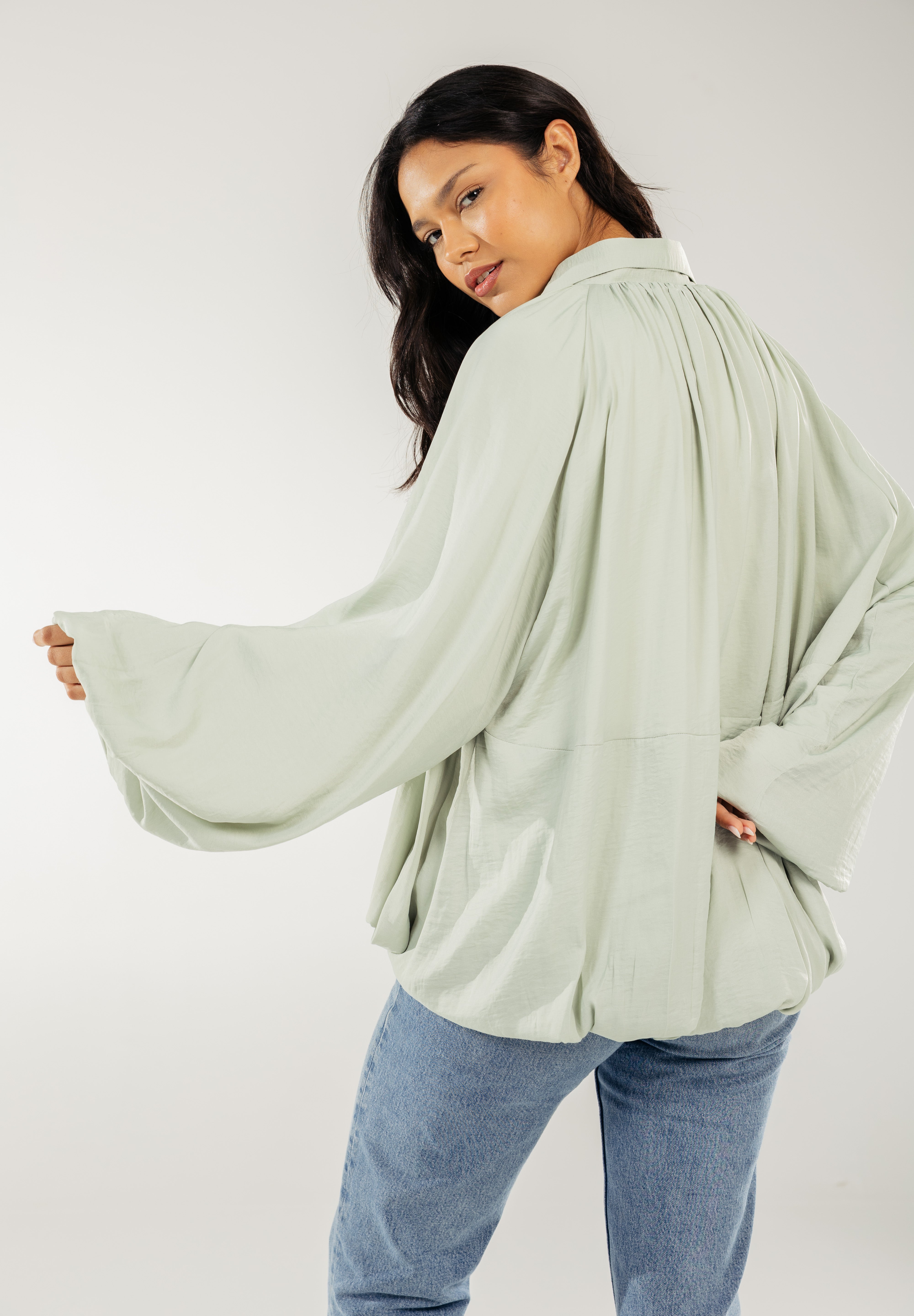 Satin Serenity Ensemble - Jacket Mint