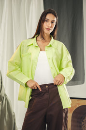 Oversized embroidered shirt neon green