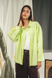 Oversized embroidered shirt neon green