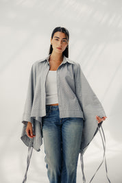 oversized striped shirt with back straw string Grey & White