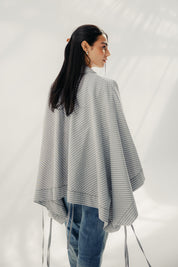 oversized striped shirt with back straw string Grey & White
