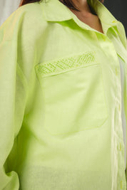 Oversized embroidered shirt neon green
