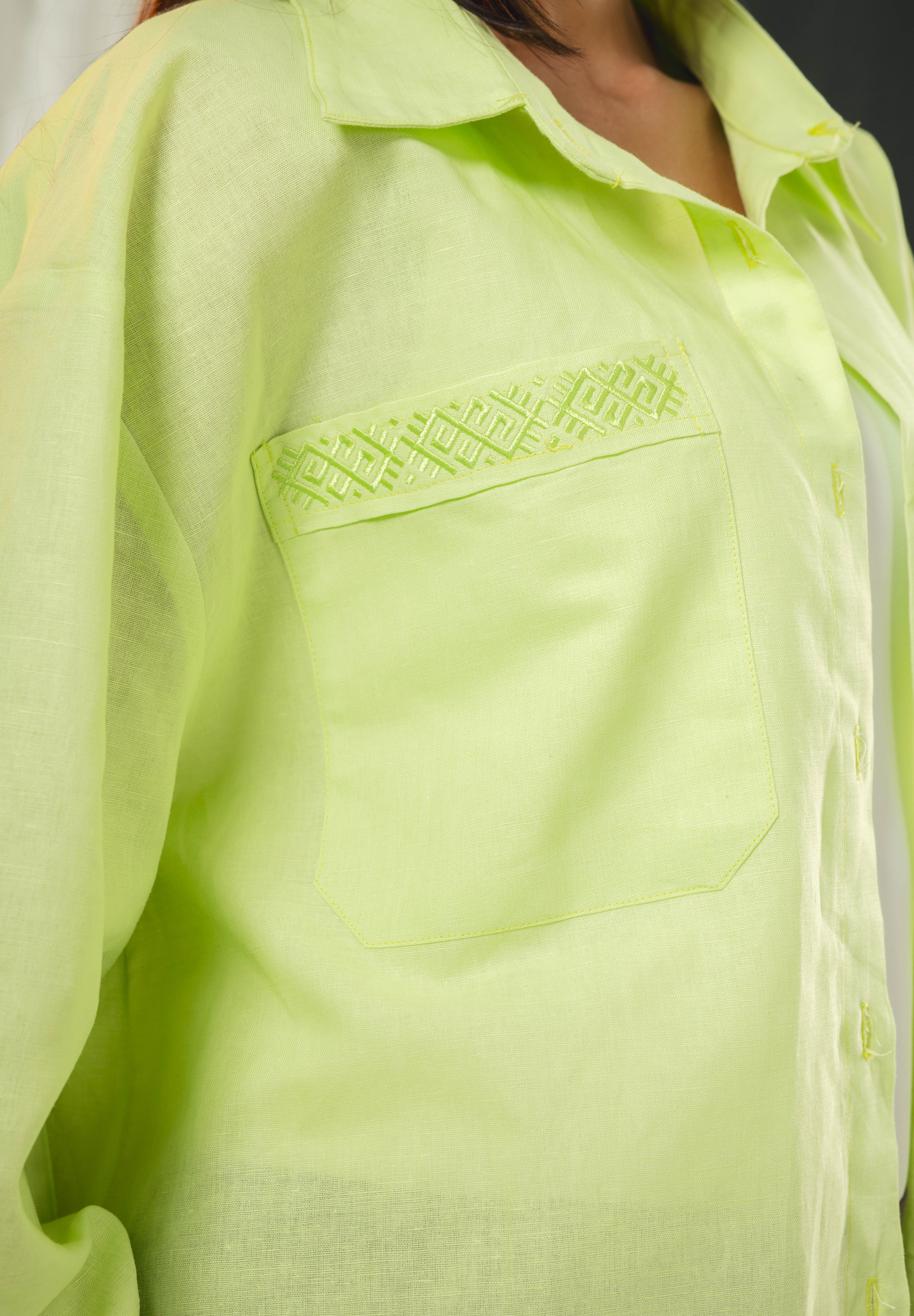 Oversized embroidered shirt neon green