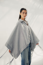 oversized striped shirt with back straw string Grey & White