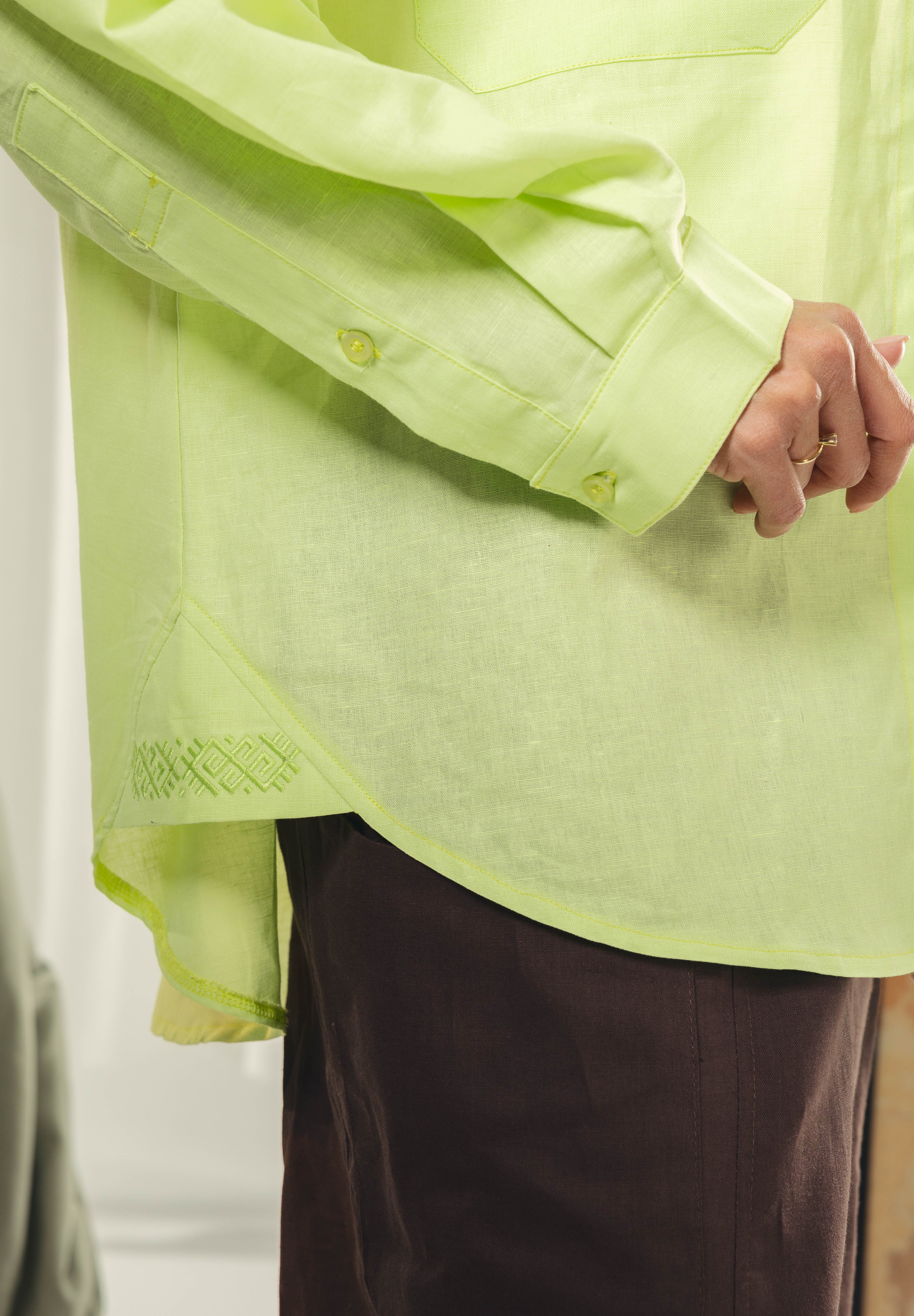 Oversized embroidered shirt neon green