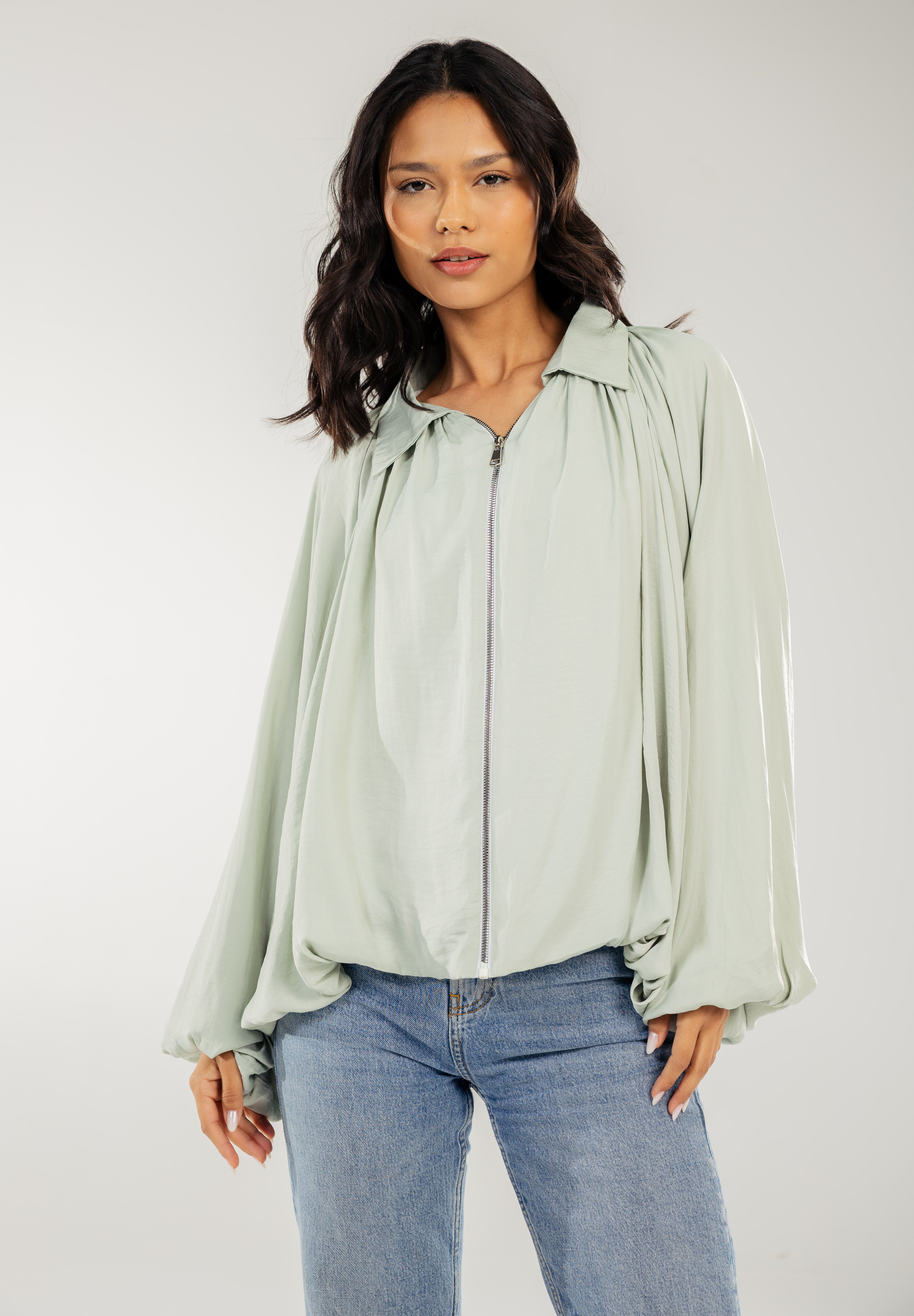 Satin Serenity Ensemble - Jacket Mint