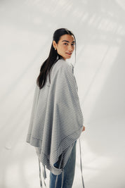 oversized striped shirt with back straw string Grey & White