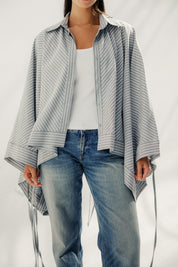 oversized striped shirt with back straw string Grey & White