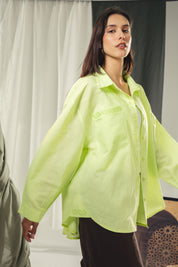 Oversized embroidered shirt neon green