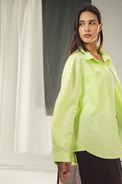 Oversized embroidered shirt neon green