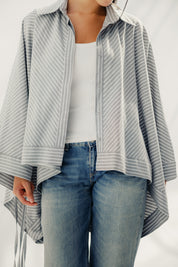 oversized striped shirt with back straw string Grey & White