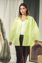 Oversized embroidered shirt neon green