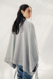 oversized striped shirt with back straw string Grey & White