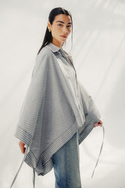 oversized striped shirt with back straw string Grey & White