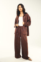 Printed satin shirt Brown