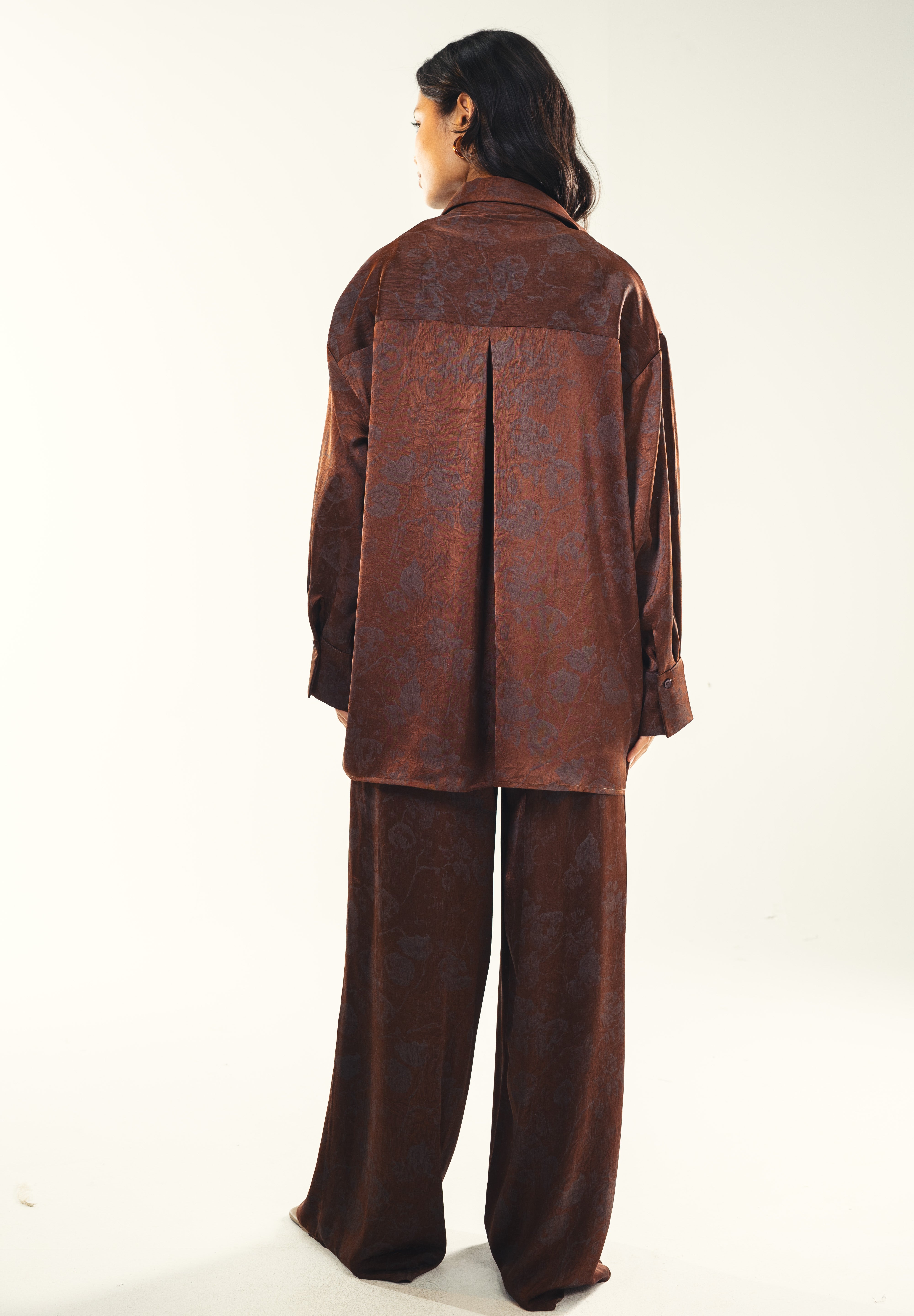 Printed satin shirt Brown