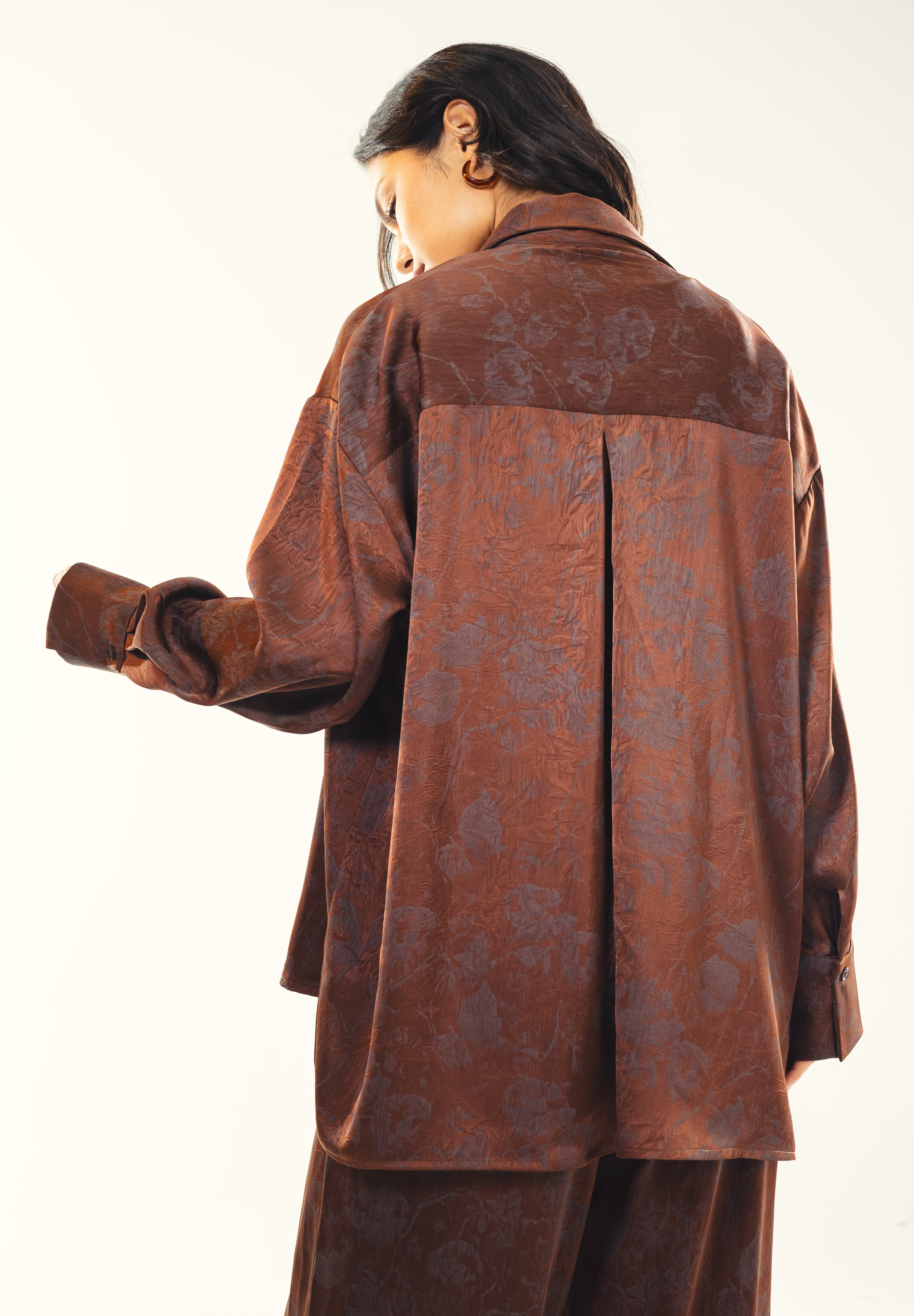 Printed satin shirt Brown