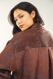 Printed satin shirt Brown