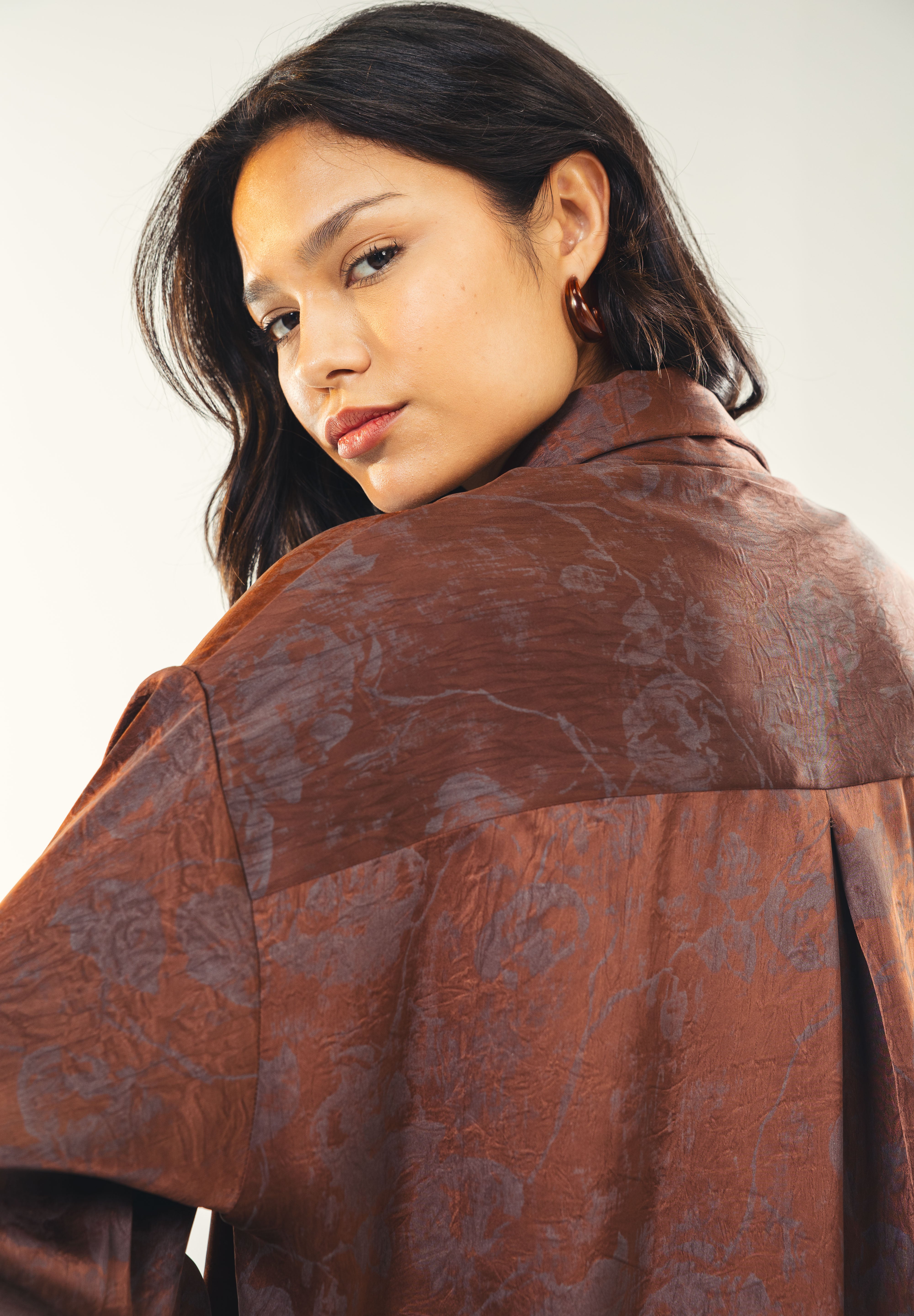 Printed satin shirt Brown